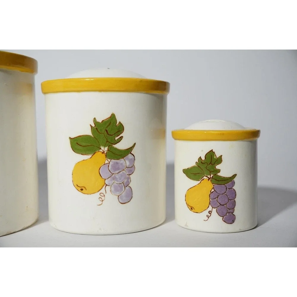 Vintage Liz YDE Ceramic Pottery Food Storage Cookie Jars, Grapes, Pears,‎ Yellow